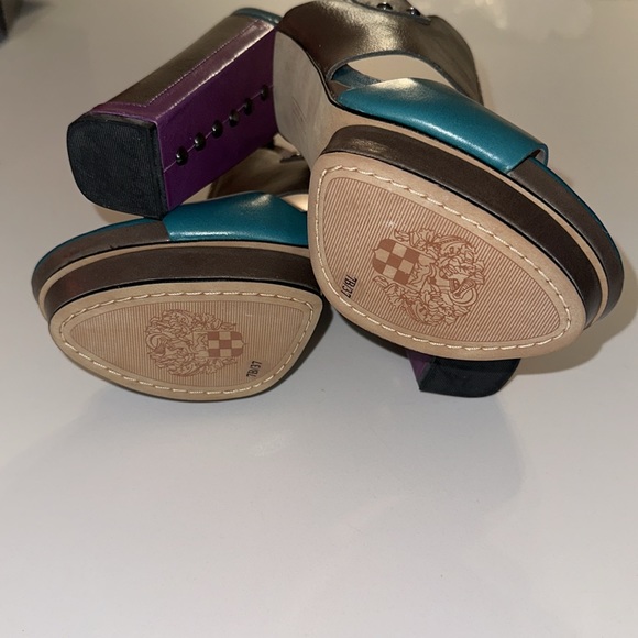 Vince Camuto *Persh* brown peacock berry leather platform 70s style sandals 7 37 - Picture 5 of 12